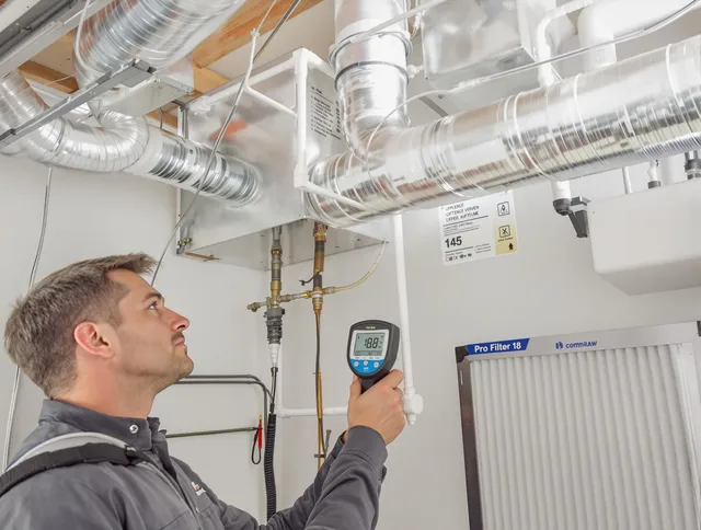 Whitman Air Duct Cleaning expert conducting detailed filter system inspection using diagnostic tools in Whitman