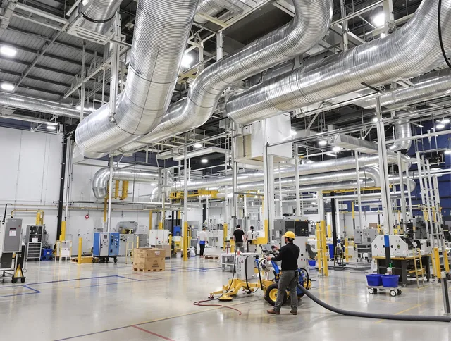 Whitman Air Duct Cleaning team performing comprehensive industrial duct cleaning at a large facility in Whitman